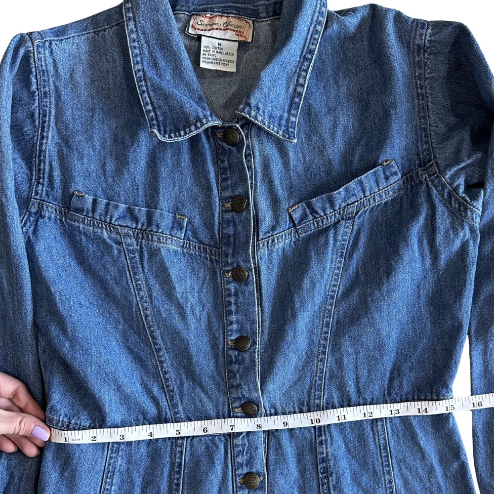 Vintage Denim Prairie Dress Button Front Western Midi Blue Size M - Picture 8 of 10